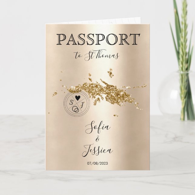 Destination Wedding Passport World Map St Thomas Invitation (Front)