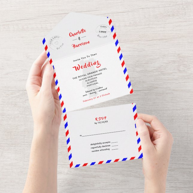 Destination Wedding Portugal Airmail  All In One I Invitation (Tearaway)