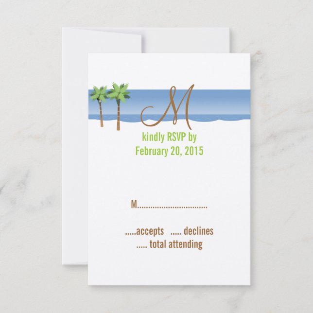 Destination Wedding RSVP Cards Monogram Palm Tree (Front)