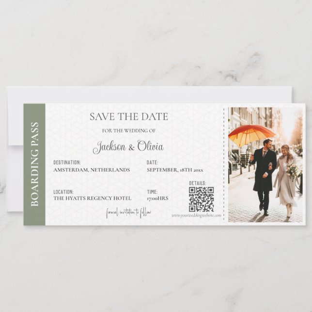 Destination Wedding Sage Green  Save The Date (Front)