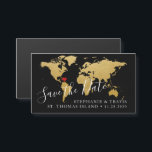 Destination Wedding Save the Date Black Gold Map<br><div class="desc">Move the heart to your wedding location on a black and gold world map destination wedding save the date magnet perfect for including with your travel theme save the date cards, or hand out to your close family and bridal party. —— Click CUSTOMIZE FURTHER to move the heart, change the...</div>