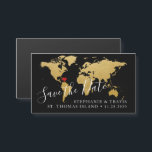 Destination Wedding Save the Date Black Gold Map<br><div class="desc">Move the heart to your wedding location on a black and gold world map destination wedding save the date magnet perfect for including with your travel theme save the date cards, or hand out to your close family and bridal party. —— Click CUSTOMIZE FURTHER to move the heart, change the...</div>