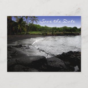 Destination Wedding Save the Date, Black Sand Announcement Postcard