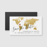 Destination Wedding Save the Date Gold Map Magnet