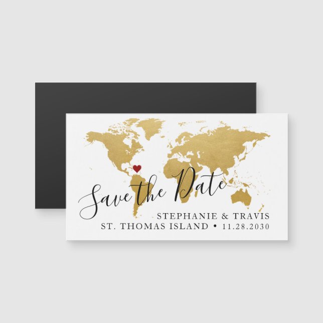 Destination Wedding Save the Date Gold Map Magnet (Front/Back)