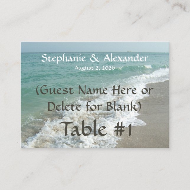 Destination Wedding Table Name Place Cards, Custom Place Card (Front)