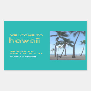 Destination wedding teal tropical gift bag label