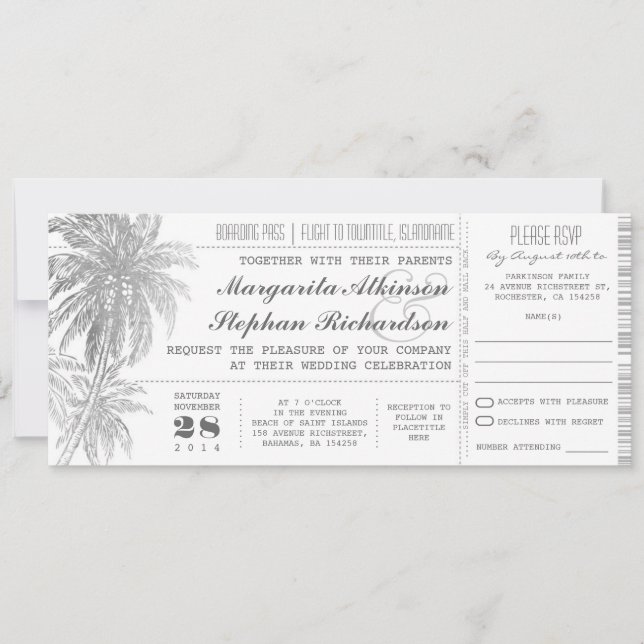 destination wedding tickets invitation (Front)