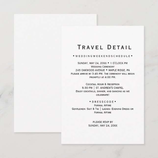 Destination Wedding Travel Details Card (Front/Back)