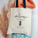 Destination Wedding Welcome Bag | Pineapple<br><div class="desc">Welcome guests to your destination wedding with these chic and modern personalised tote bags. Design features "welcome" in modern handwritten calligraphy script, with space to personalise with your wedding location, names and date. A pineapple silhouette illustration completes the design, making this bag a perfect choice for weddings in Hawaii, Newport,...</div>
