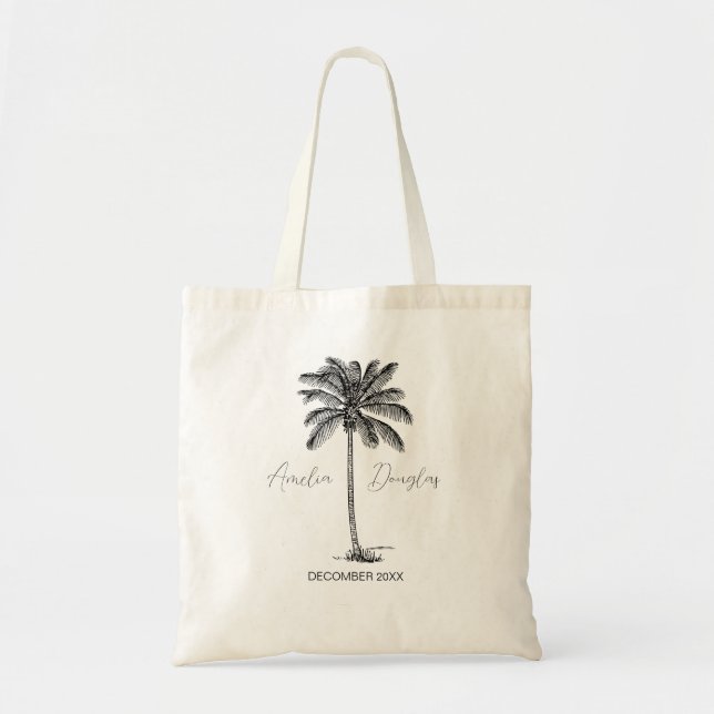 Destination Wedding Welcome Favours Palm Tree Gift Tote Bag (Front)