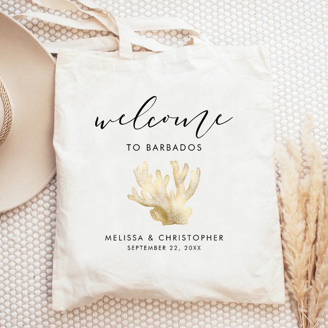 Destination Wedding Welcome Gold Sea Coral Tote Bag (Creator Uploaded)