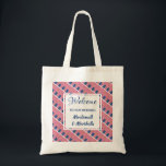 Destination Wedding Welcome USA AMERICA Custom Tote Bag<br><div class="desc">A great welcome gift for your guests at your AMERICAN destination wedding. Design shows flag of the USA in a tiled pattern, and a centre panel where you can customise your greeting, event and add your name(s) or text. Ideal Thank You gift when you add wedding information, beach accessories and...</div>