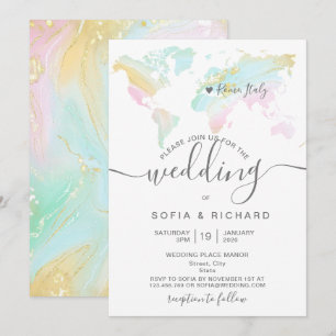 Destination Wedding World Map Pastel Invitation