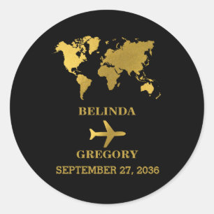 Destination Wedding World Passport Black Gold Classic Round Sticker