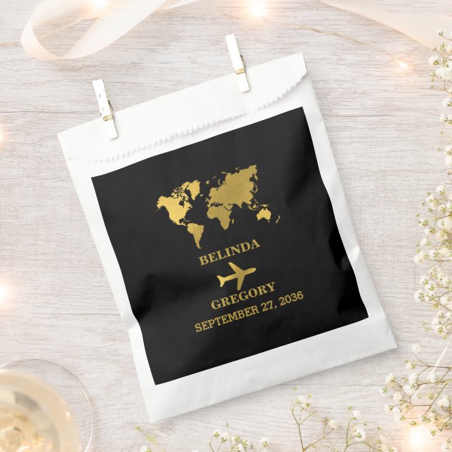Destination Wedding World Passport Black Gold Favour Bags (Clipped)