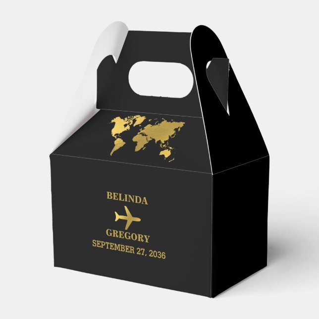 Destination Wedding World Passport Black Gold Favour Box (Front Side)