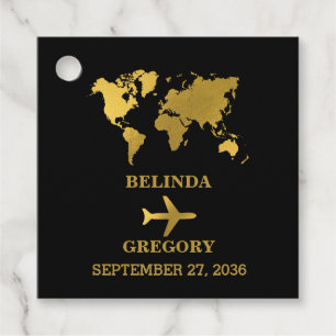 Destination Wedding World Passport Black Gold Favour Tags