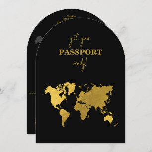 Destination Wedding World Passport Black Gold Invitation
