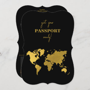 Destination Wedding World Passport Black Gold Invitation