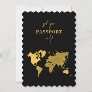Destination Wedding World Passport Black Gold Invitation