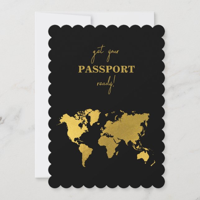 Destination Wedding World Passport Black Gold Invitation (Front)