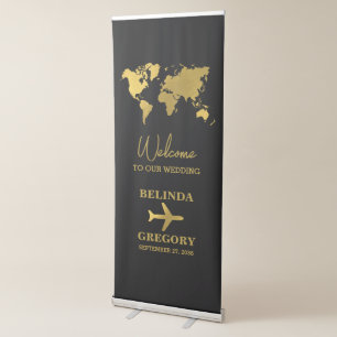 Destination Wedding World Passport Black Gold Retractable Banner