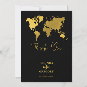Destination Wedding World Passport Black Gold Thank You Card