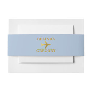 Destination Wedding World Passport Blue Gold Invitation Belly Band
