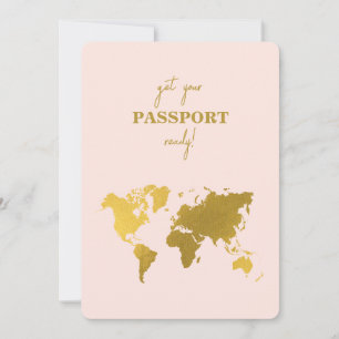 Destination Wedding World Passport Blush Pink Gold Invitation