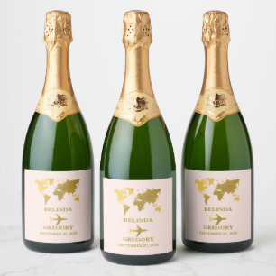 Destination Wedding World Passport Blush Pink Gold Sparkling Wine Label