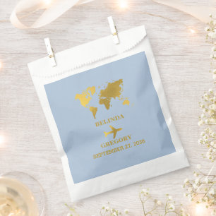 Destination Wedding World Passport Dusty Blue Gold Favour Bags