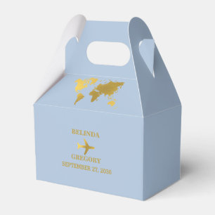 Destination Wedding World Passport Dusty Blue Gold Favour Box