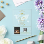 Destination Wedding World Passport Gold Clear Acrylic Invitations<br><div class="desc">A gold destination wedding passport design with gold world map, aeroplane and travel elements. This design is ideal for all Spring, Summer, Fall and Winter destination weddings. An elegant gold wedding travel design with passport layout, world map and custom couple photo. A modern destination wedding invitation design with elegant elements....</div>