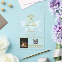 Destination Wedding World Passport Gold Clear Acrylic Invitations
