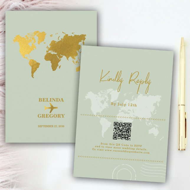 Destination Wedding World Passport Sage Green Gold Enclosure Card (Destination Wedding World Passport Sage Green Gold Enclosure Card)