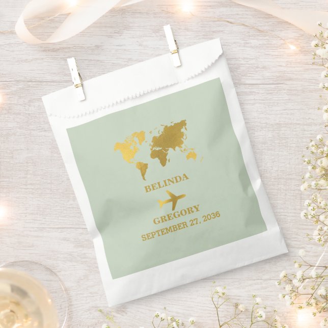 Destination Wedding World Passport Sage Green Gold Favour Bags (Clipped)