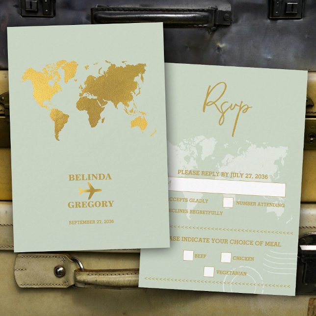 Destination Wedding World Passport Sage Green Gold RSVP Card (Destination Wedding World Passport Sage Green Gold RSVP Card)