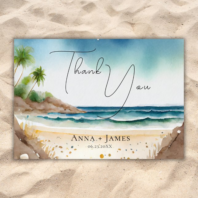 Destination Weeding Summer Beach Watercolor  Thank You Card (Creator Uploaded)