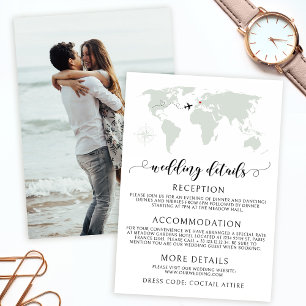 Destination world map wedding details photo Card