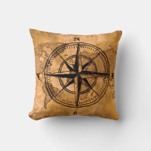 Destinations - Compass Rose and World Map Cushion
