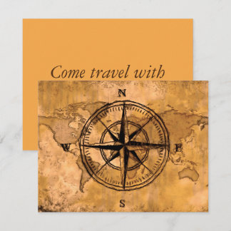 Destinations - Compass Rose and World Map Invitation