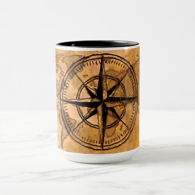 Destinations - Compass Rose and World Map Mug (Center)