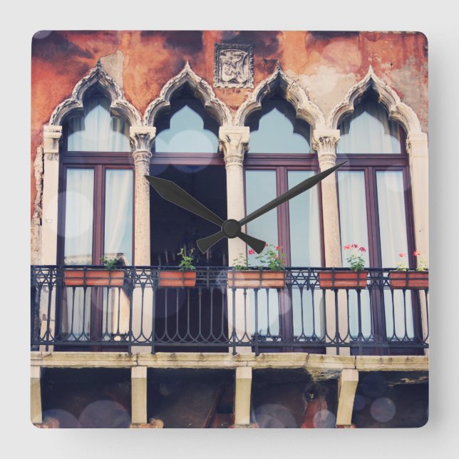 Destinations | Rustic Venice Building Square Wall Clock (Front)