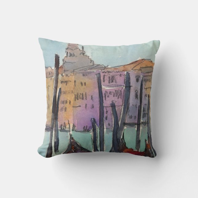 Destinations | Two Gondolas in Venice Sketch Cushion (Front)