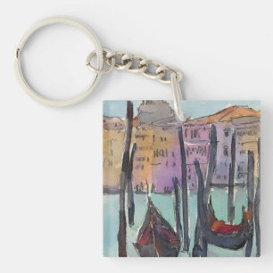 Destinations   Two Gondolas in Venice Sketch Key Ring