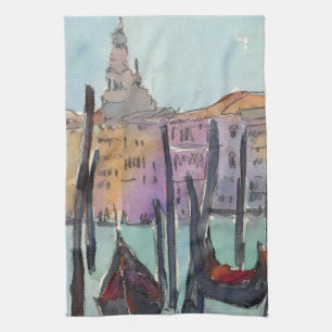 Destinations Two Gondolas in Venice Sketch Tea Towel