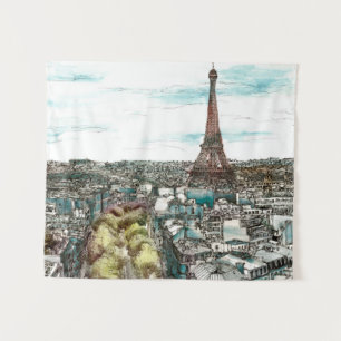 Destinations   Vintage Eiffel Tower in Paris View Tapestry