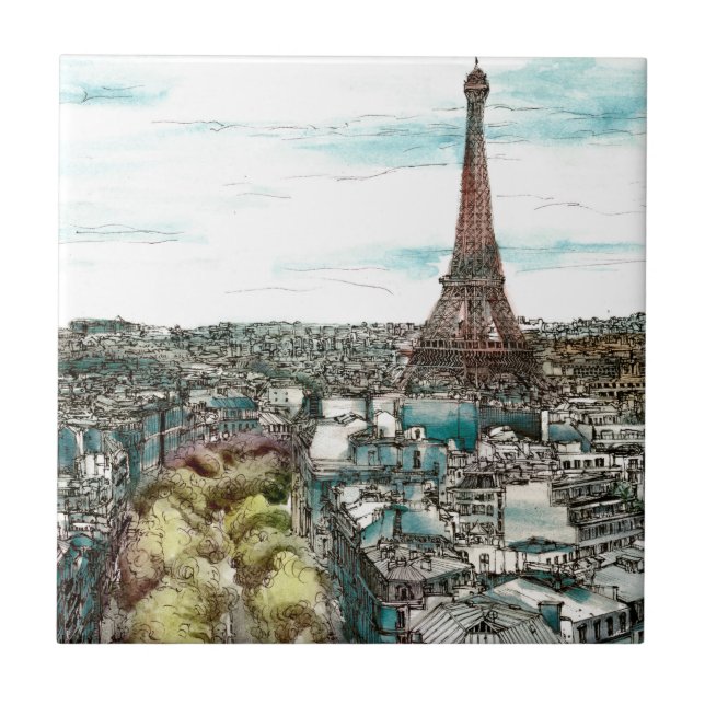 Destinations | Vintage Eiffel Tower in Paris View Tile (Front)