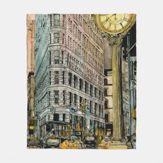 Destinations | Vintage Fifth Avenue Clock Fleece Blanket (Front)